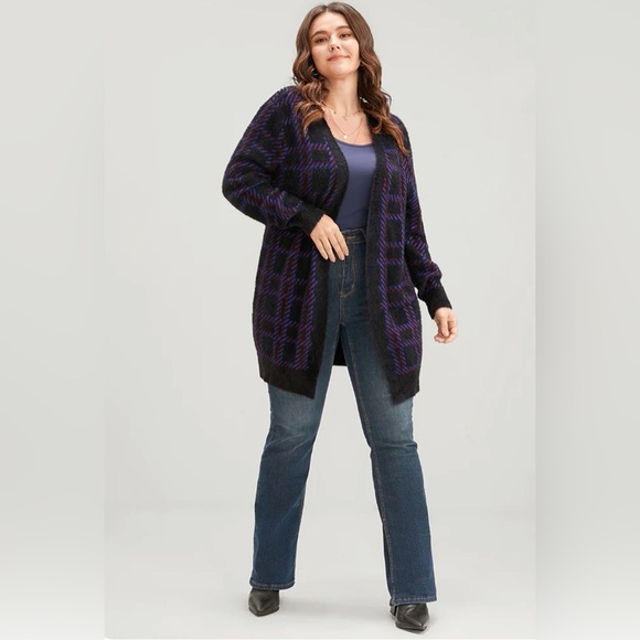 BloomChic Plaid Contrast Soft Sexy Yarn Knit Fluffy Open Front Cardigan 18-20 2X - Picture 4 of 10